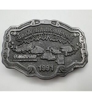 Hall‎ Brake Supply Midland Belt Buckle Siskiyou 1991 Vintage Metal Pewter